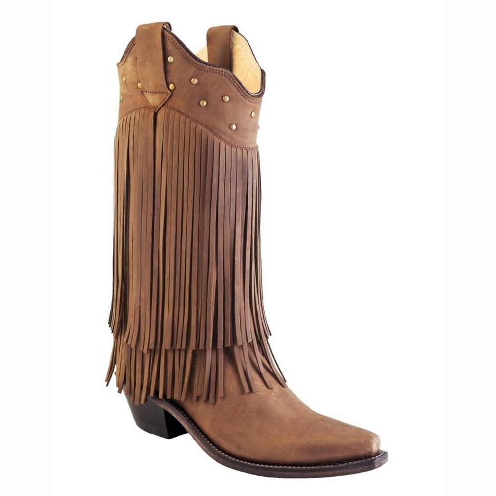 Old West Women's Tan Leather Snip Toe Western Boots